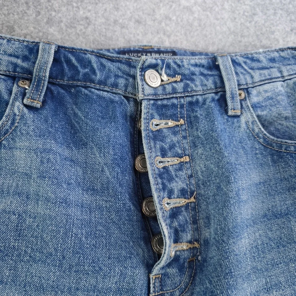 Lucky Brand High Rise Mom Jeans Drew 6/28 Ankle Blue Button Fly Denim Raw Hem